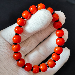 藏传原矿天然老南红手串精品苹果园甘南红满色满肉柿子红手链男女
