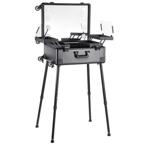 高端轻奢铝合金带灯拉杆化妆箱