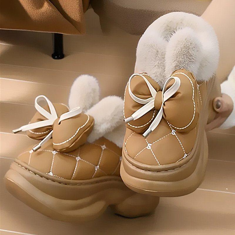 2025冬季新款时尚PU外穿包跟棉鞋居家保暖秋冬时尚蝴蝶结毛毛棉鞋
