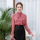 印花小衫 蝴蝶结上衣长袖 雪纺衫 宽松波点衬衫 秋装 2019流行女装 新款