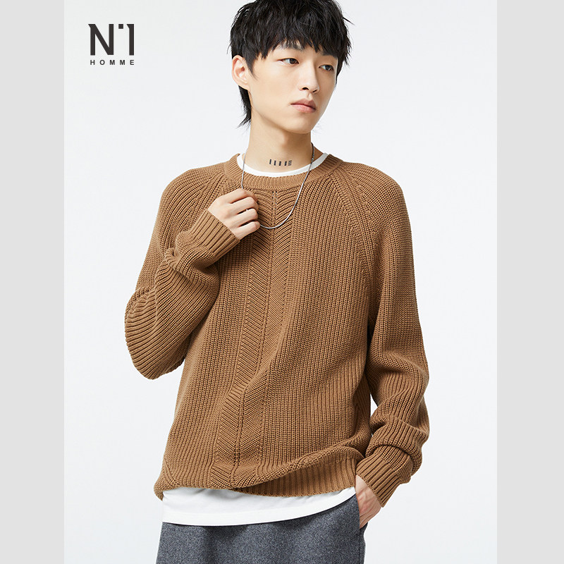 【叠券5.2折】N1纯棉毛衣男秋冬宽松复古毛衫冬季内搭针织衫男