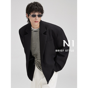 斜线分割oversize垫肩高级感西装 N1高质TR混纺西服 春秋新品