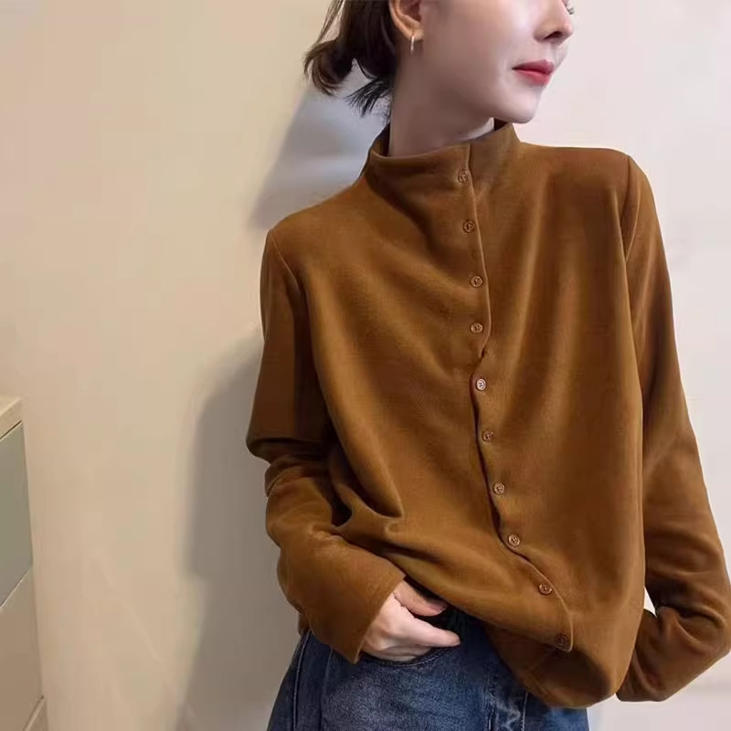 半高领德绒打底衫女外穿秋冬洋气内搭2025新款韩版时尚长袖上衣女
