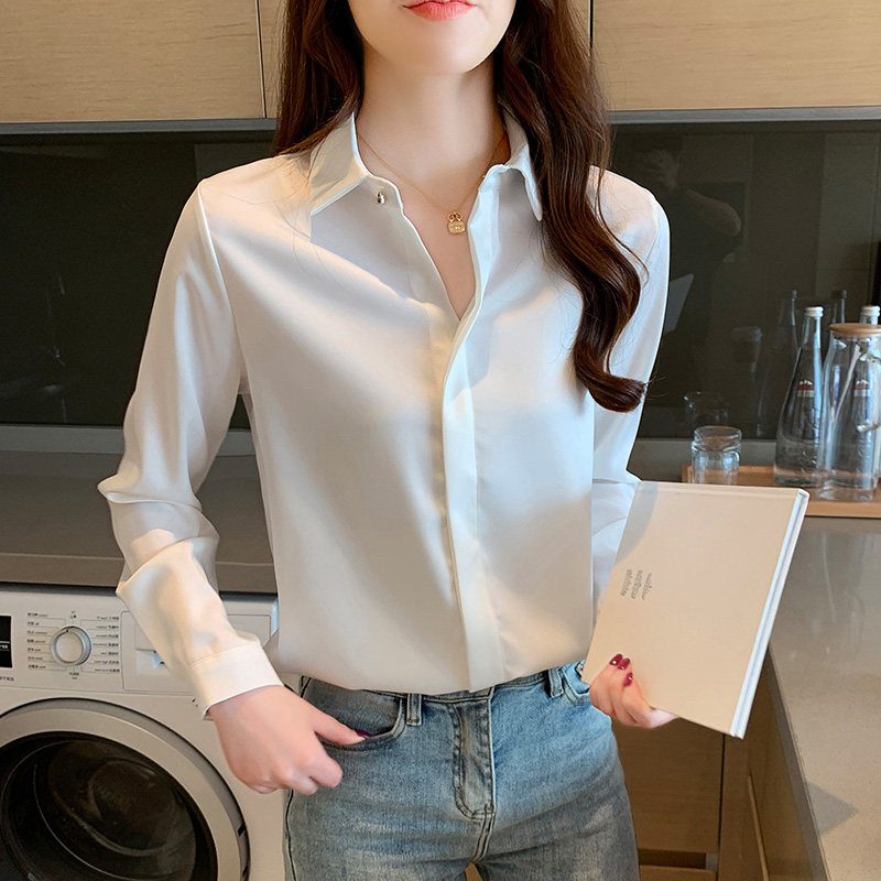 白色衬衣女春秋百搭2025新款衬衫女设计感小众职业长袖雪纺上衣女