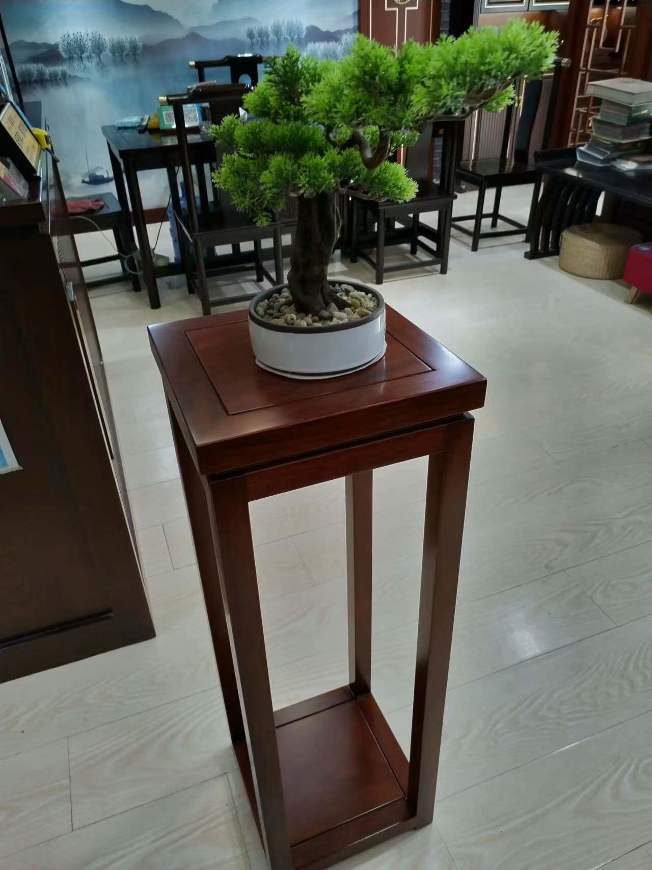 新中式家用客厅木质花架阳台置物架花几装饰架新中式简约风格