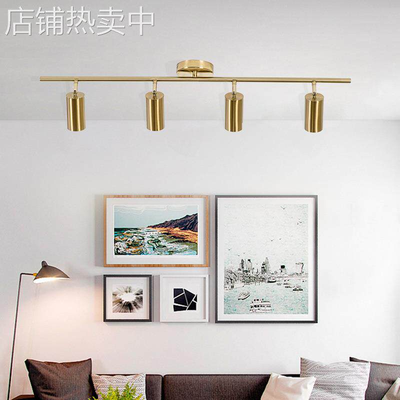射灯led天花灯轨道灯黄铜北欧客厅家用金色铜小筒灯全铜轨道铜艺