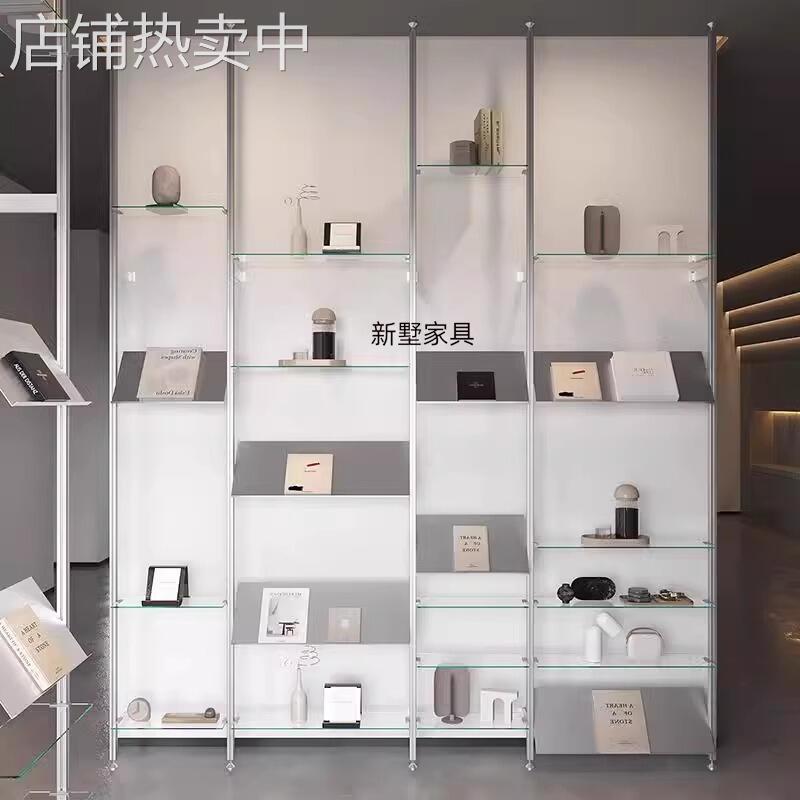 顶天立地铝型材玻璃多层展示架金属陈列架书架收纳架