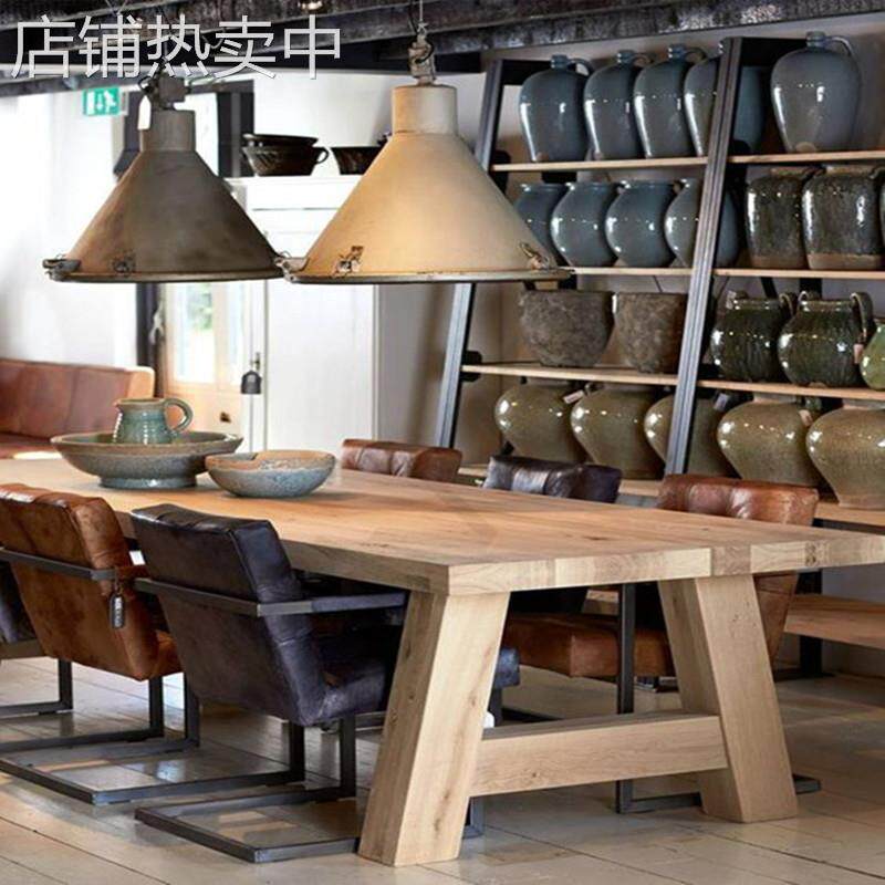 美式复古厚实木餐桌仿古做旧餐厅餐桌多人位长方形桌子