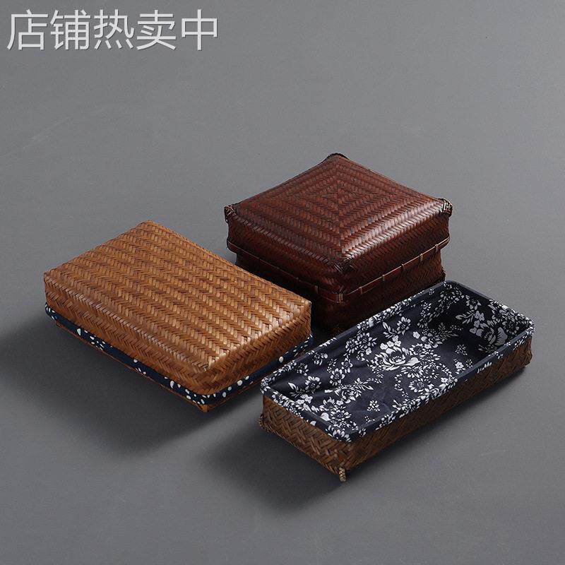 民间手工艺 复古中式竹编收纳盒 家用储物盒 茶道器具收纳