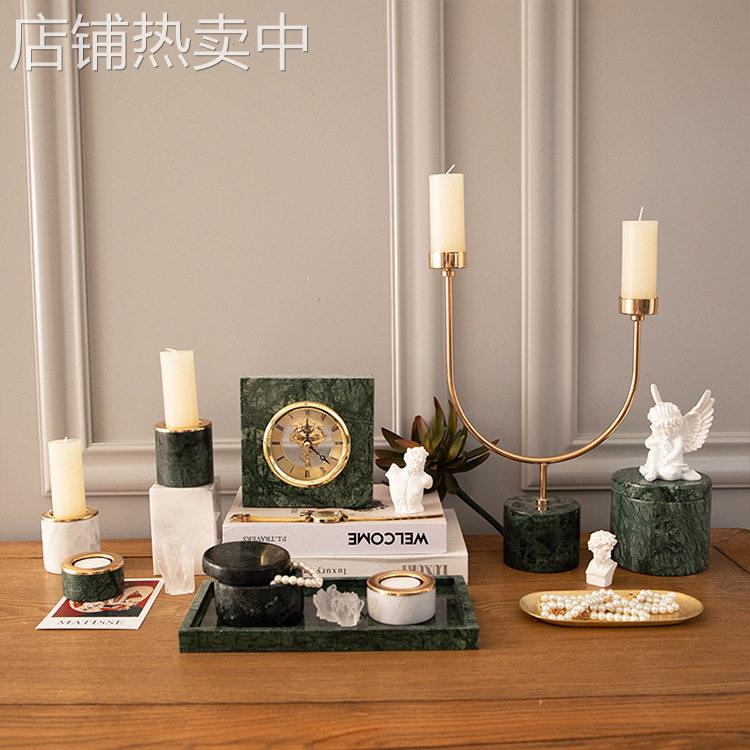 简约天然大理石底座金属烛台样板间酒餐厅桌面装饰品摆件定制