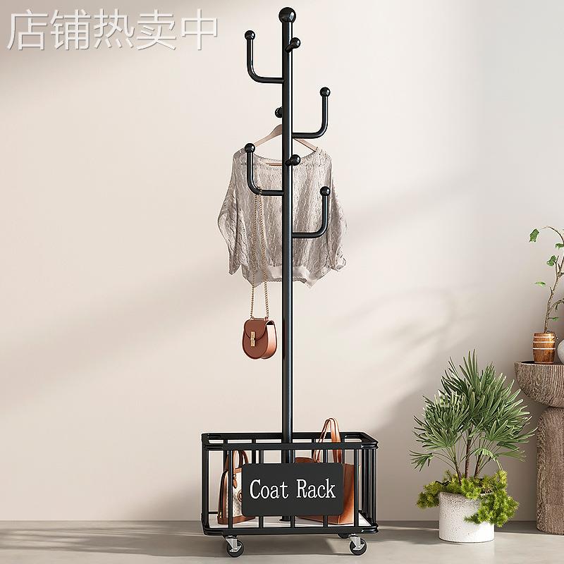 衣帽架落地移动脏衣篓一体卧室客厅小尺寸衣帽架金属挂衣架挂