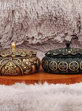 黄铜烟灰缸办公室桌面男士钱币福袋铜器铜艺复古摆件进宝元宝钱袋