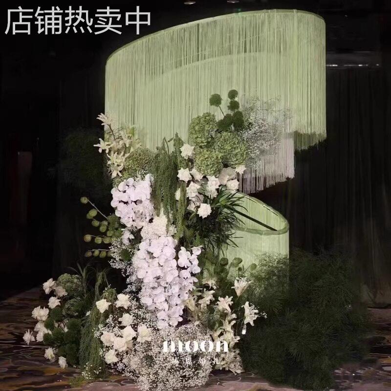 婚庆道具地球珠铁艺圆形异形架伊美韩式水晶线帘KT板背景迎宾酒店