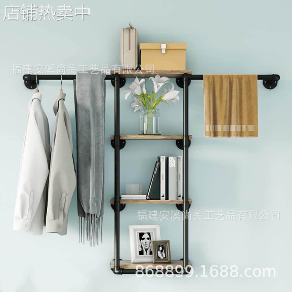 铁艺壁挂式架子管衣架，带4层重型铁衣架，展示挂衣服的杆子