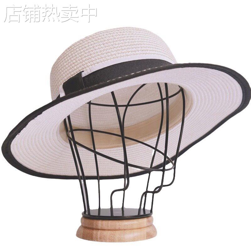 跨境新品黑色五金头模帽子展示架帽子收纳架服装店帽托配实木底座