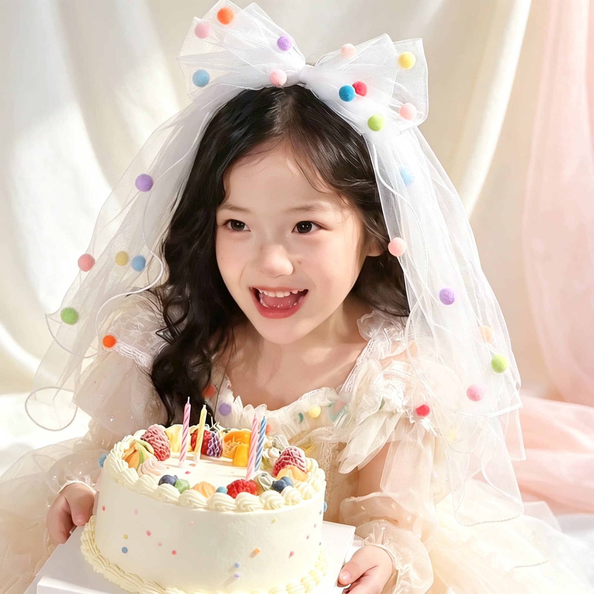 儿童头纱女童多巴胺亲子网红拍照道具头饰生日粉色女宝宝公主皇冠图片