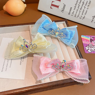 在逃公主女童超闪钻石蝴蝶结皇冠发夹2025新款儿童顶夹小女孩头饰