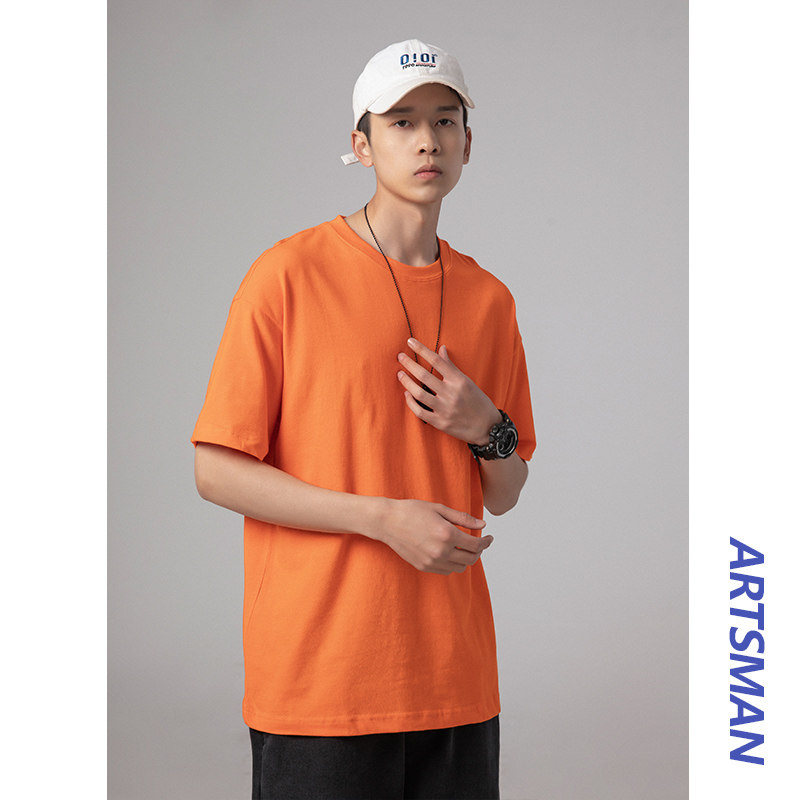 港仔文艺男夏季纯色圆领男生短袖T恤韩版宽松潮流百搭半袖上衣