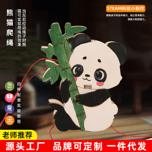 学生拼装爬树熊猫科学教具摩擦力爬绳实验器材 科技小制作材料包