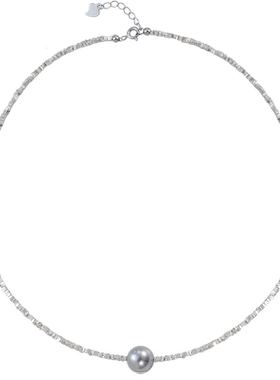 超闪碎银子铂金灰施家珍珠项链