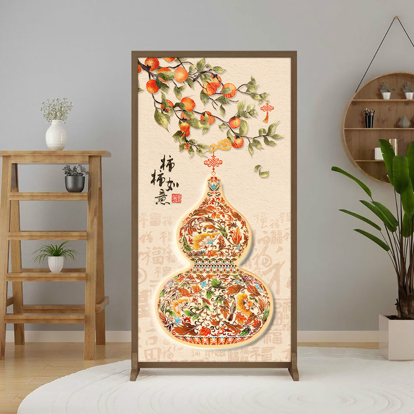 新中式简约现代隔断入户装饰遮挡客厅木质屏风玄关装饰移动座屏