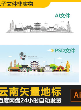 云南城市地标剪影建筑标志会展背景旅游景点PSD海报AI矢量素材