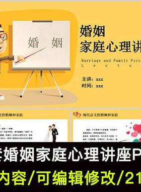 黄色卡通风格风格婚姻家庭心理讲座PPT模板课件
