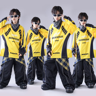 元旦儿童街舞潮服嘻哈风炸街服装男孩hiphop架子鼓少儿表演服套装
