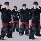 架子鼓表演服装 街舞儿童潮服男童嘻哈hiphop痞帅马甲套装 少儿套装