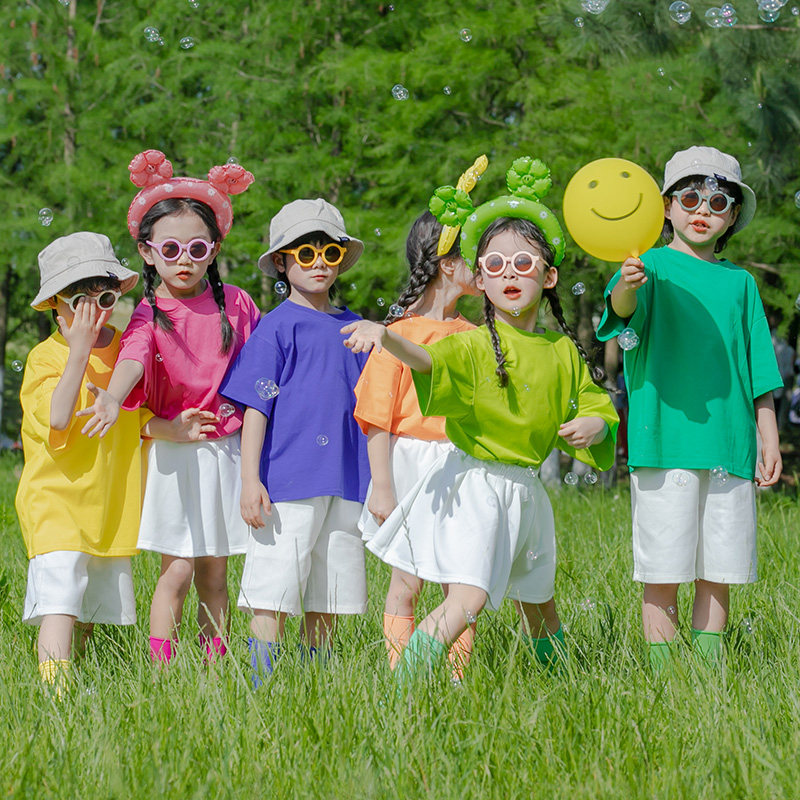 六一儿童演出服装幼儿园舞蹈糖果色毕业照t恤小学生啦啦队表演服