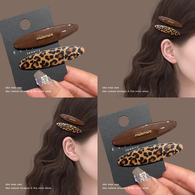 咖色豹纹无痕鸭嘴夹发夹刘海侧边