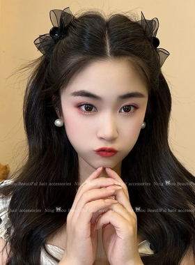 网纱黑色蝴蝶结发夹头饰公主头小抓夹碎发侧边刘海夹子前额发卡女