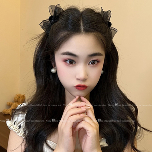 网纱黑色蝴蝶结发夹头饰公主头小抓夹碎发侧边刘海夹子前额发卡女