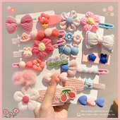 儿童蝴蝶结头饰可爱毛绒花朵发夹女孩侧边刘海碎发小夹子前额发卡