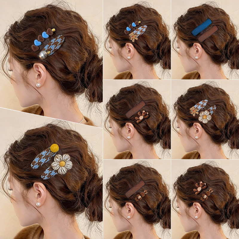 韩系爱心花朵无痕鸭嘴发夹边夹女