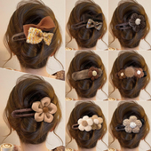 发量多盘发抓夹饱满后脑勺鸭嘴夹大号毛绒花朵发夹女2025新款 高端