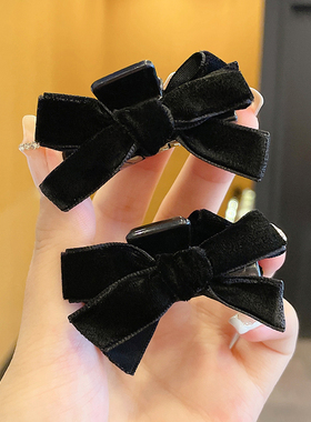 公主头黑色抓夹丝绒蝴蝶结发夹女侧边刘海前额碎发小夹子头饰发卡