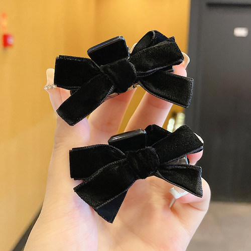 公主头黑色小抓夹蝴蝶结发夹丝绒