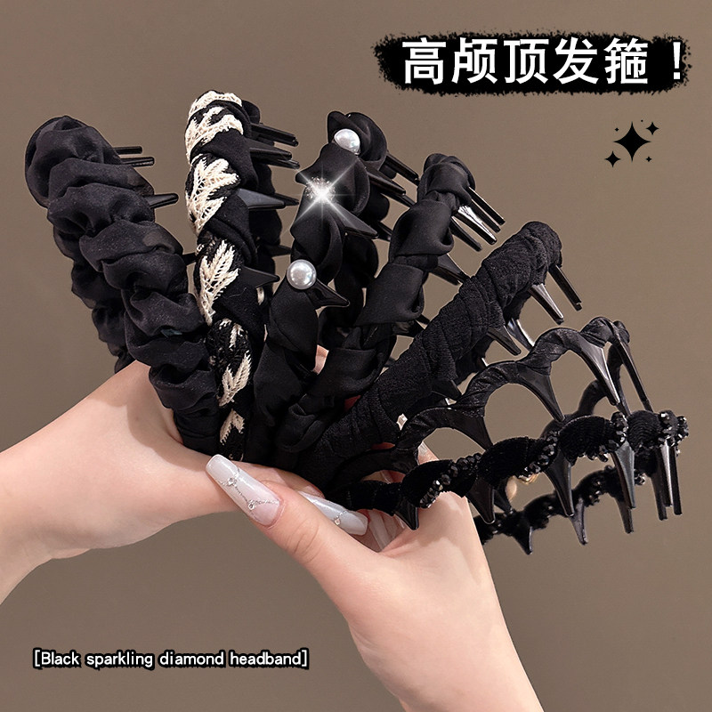 韩系日常外戴高颅顶黑色发箍女成人带齿防滑洗脸压发头箍头饰发卡