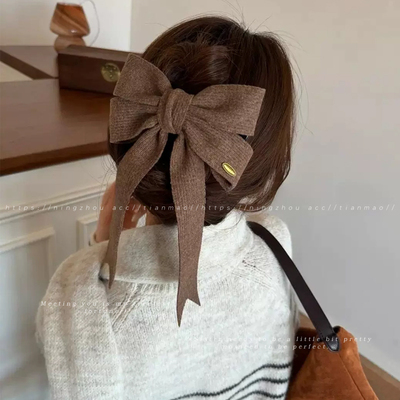 针织蝴蝶结飘带一字夹发夹后脑勺