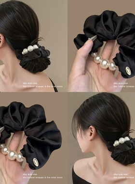 超好看的珍珠大肠发圈韩系黑色皮筋扎头头绳高级感丸子头发饰发绳