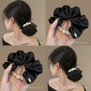 超好看 珍珠大肠发圈韩系黑色皮筋扎头头绳高级感丸子头发饰发绳