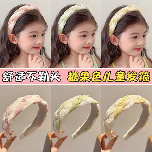 夏季 高颅顶发捆宽边麻花发箍女儿童日常外戴头箍洗脸防滑压发发卡