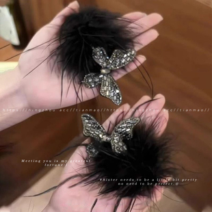 超仙灵动蝴蝶羽毛刘海侧边夹发夹高级感精致鸭嘴夹碎发边夹发卡女