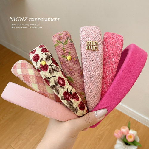 粉色海绵碎花发箍女款高级感宽边