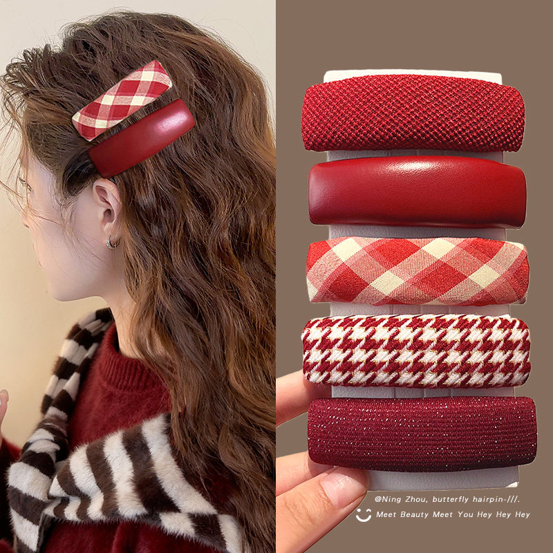 新年红色格纹海绵发夹高级感精致刘海侧边夹前额一字夹碎发发卡女,饰品/流行首饰/时尚饰品新,发饰,淘宝优惠券,粉丝福利购,淘宝优惠卷