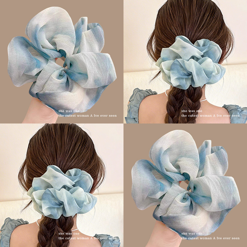蓝色头花扎头发皮筋大肠发圈超大韩系高级感头绳麻花辫丸子头发饰