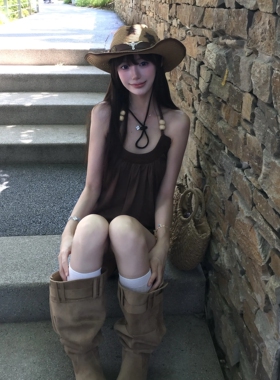 复古美拉德度假风吊带宽松遮肉显瘦A字版型海边拍照慵懒随性