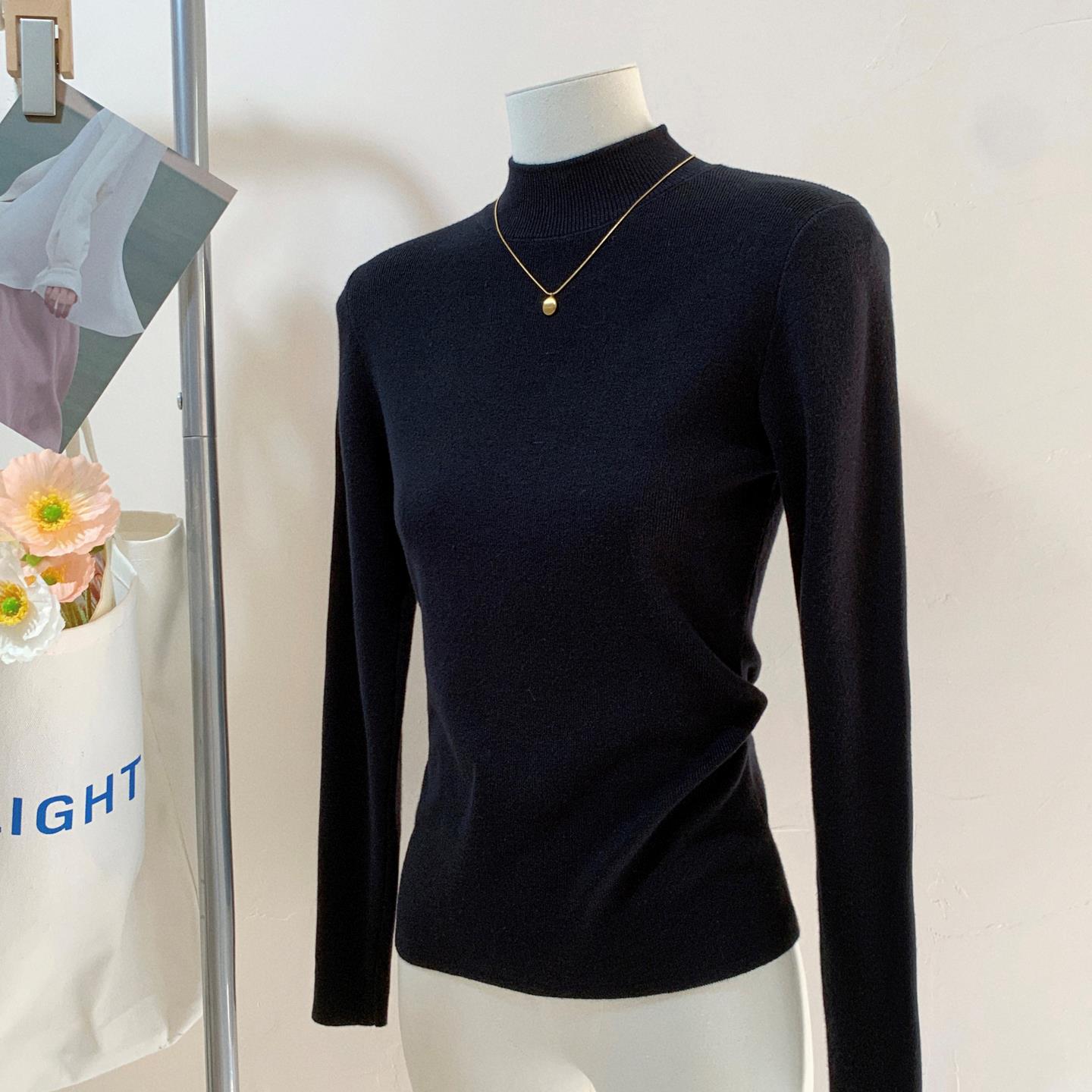 抗起球半高领针织打底衫女2025秋冬季毛衣立领正肩内搭高级感上衣