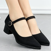 Рабочая обувь для женщин, новинка 2021 года, весенние старые тканевые туфли в Пекине, черные туфли на толстом каблуке, профессиональные рабочие туфли на среднем каблуке с острым носком